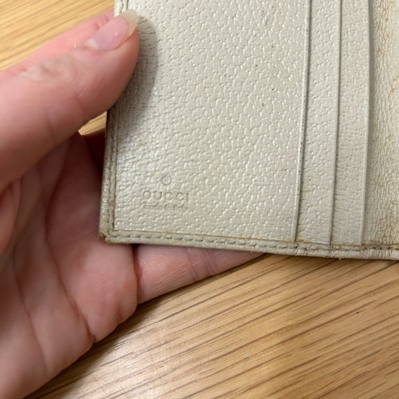 Gucci GG Canvas Card Holder Wallet Beige Brown Monogram Gold Logo Plate - Picture 7 of 8